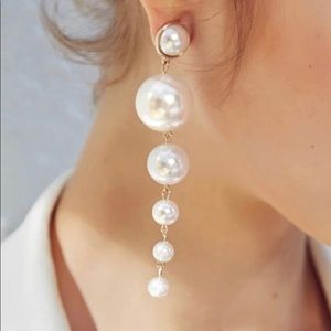 Long faux pearl earrings